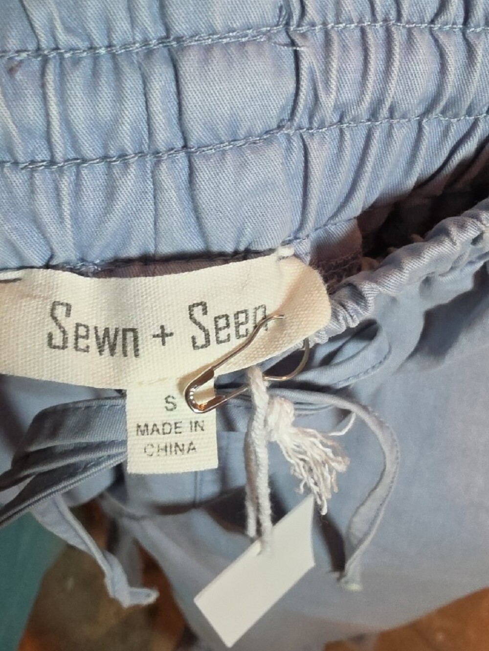 203p Sewn And Seen Tiered Ruffle-Hem Wide Leg Pants in Light Blue - Picture 3 of 12